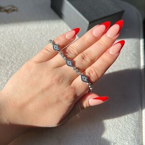 BRAND NEW Sterling silver evil eye adjustable slide bracelet blue and clear CZ